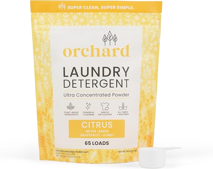 Orchard Laundry Detergent Powder Natural Deep Cleaning Laundry Powder for Sensitive Skin - Citrus - Plant Based Effective Ingredients - 90 Loads - Enzyme-Powered, Eco Friendly Detergent