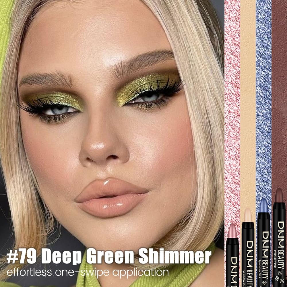 Kaely Cream Eye Shadow Sticks, Deep Green Shimmer Eyeliner Pencil Eyeshadow Palette Makeup, Eye Highlighter Brightener Stick for Older Women Waterproof Pigmented, sombras para ojos, New-79