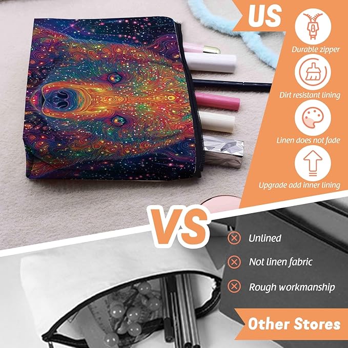 Scribesense Cosmetic Bags Travel Makeup Toilet Case Waterproof Pouch for Women Girls 6.7X9.45inches - Psychedelic Cosmic Bear