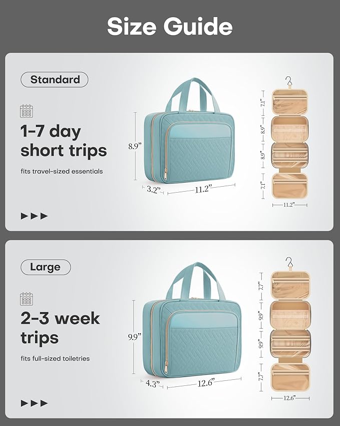 HOTOR Hanging Travel Toiletry Bag Women Men, Light Blue, Medium