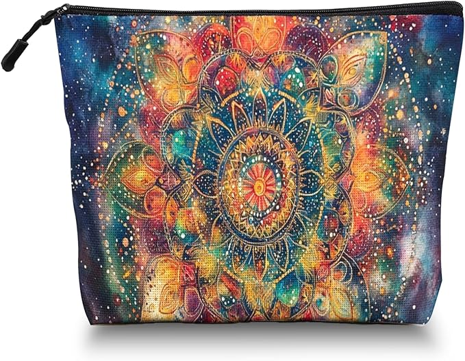 Scribesense Cosmetic Bags Travel Makeup Toilet Case Waterproof Pouch for Women Girls 6.7X9.45inches - Vivid Celestial - Hued Mandala