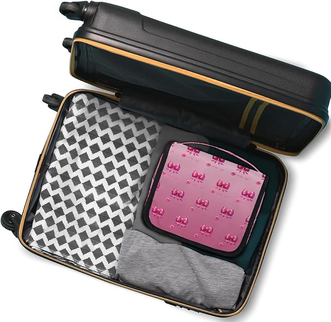 YoYoYuchong Travel Toiletry Bag for Women & Men Pink Beautiful Flower Hanging Cosmetic Organizer Portable Waterproof Makeup Case Make Up Bag with Compartments Travel Essentials for Bathroom Shower