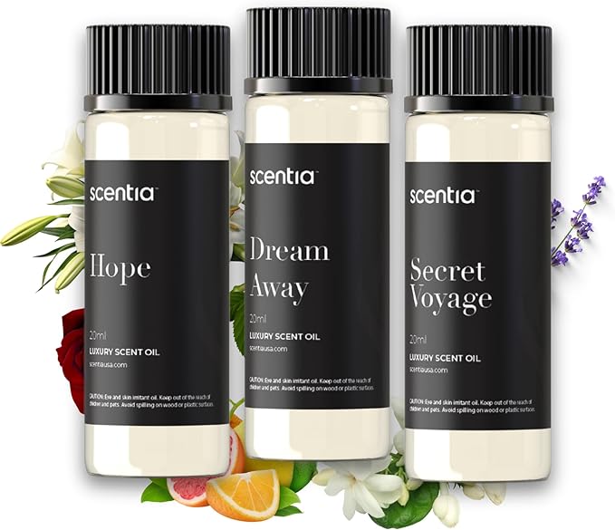 Scentia Diffuser Oil Gift Set – 3 Luxury Fragrance Oils, 20ml Each – Hope, Dream Away & Secret Voyage – Designer-Inspired Scented Oils for Cold Air & Waterless Diffusers, Cruelty-Free