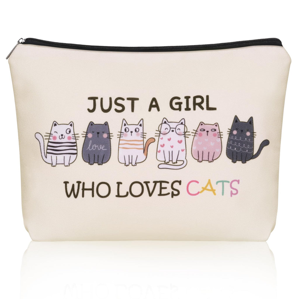 Girlly Cat Mom Makeup Bag For Women & Teen Girl Cat Lover Gifts: Cosmetic Bag & Toiletry Pouch Just A Girl Who Love Cats Themd For Mom, Daughters, Friends.Ideal Gifts For Travel, Birthdays.