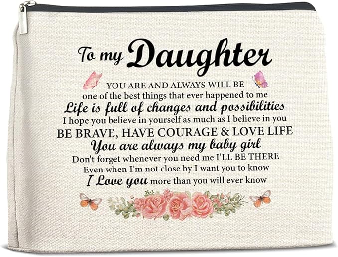 UPNEGE Daughter Gifts Makeup Bag, Gifts for Daughter Floral Cosmetic Bag Zipper Makeup Pouch Gift for Christmas Birthday Graduation