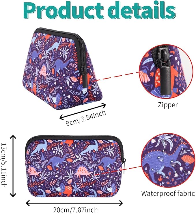 AJLTPA Waterproof Neoprene Cosmetic Bag, Jungle Dinosaurs