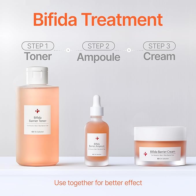 CU Dr. Solution Bifida Barrier Toner, Ampoule, and Cream, Korean Skincare Set