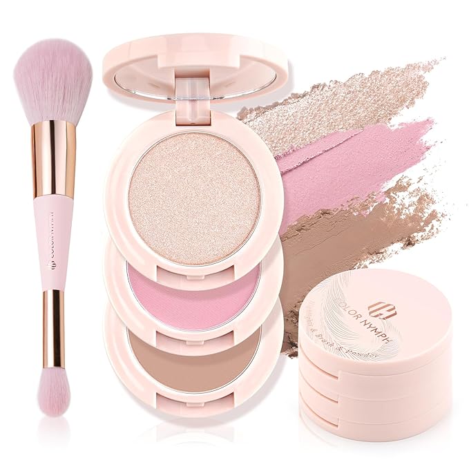 Color Nymph Blush and Highlighter Palette, 3 in 1 Contour Palette
