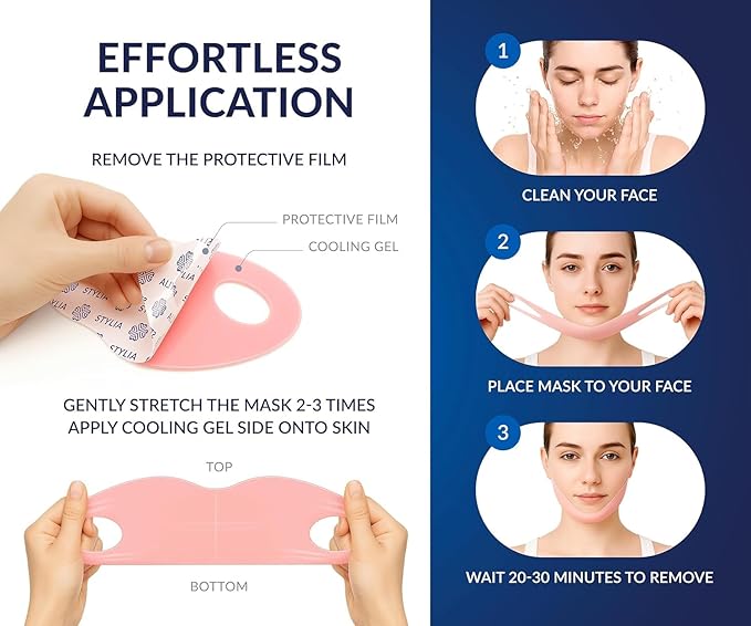 Stylia V Line Lifting Collagen Mask - Lift, Firm & Contour Jawline - Tightening Double Chin Strap with Hyaluronic Acid & Aloe - Neck Lift & Face Tightening Mask - Jawline Shaper Face Lift Tape (7PC)