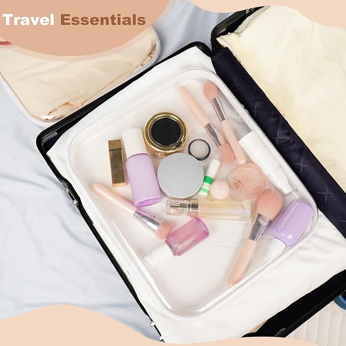 3PCS Clear Hard Shell Zipper Case Large14*12*2in,Travel Toiletry Makeup Bag