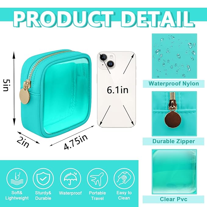UIXIZQ Clear Mini Makeup Bag for Purse, Small Nylon&PVC Cosmetic Travel Bag TSA Approved Toiletry Bag with Zipper, Preppy Transparent Makeup Travel Bag Coin Purse for Women Men Girls(Mini-Mint Green)