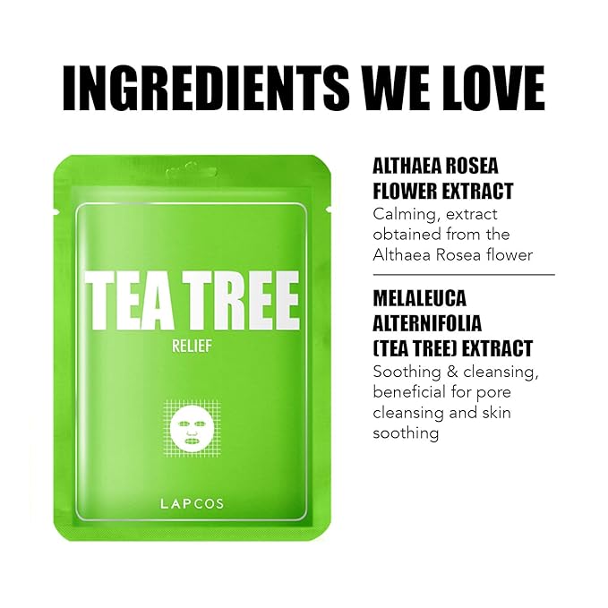 LAPCOS Derma Tea Tree Sheet Face Mask - Soothing & Calming (Pack of 5)