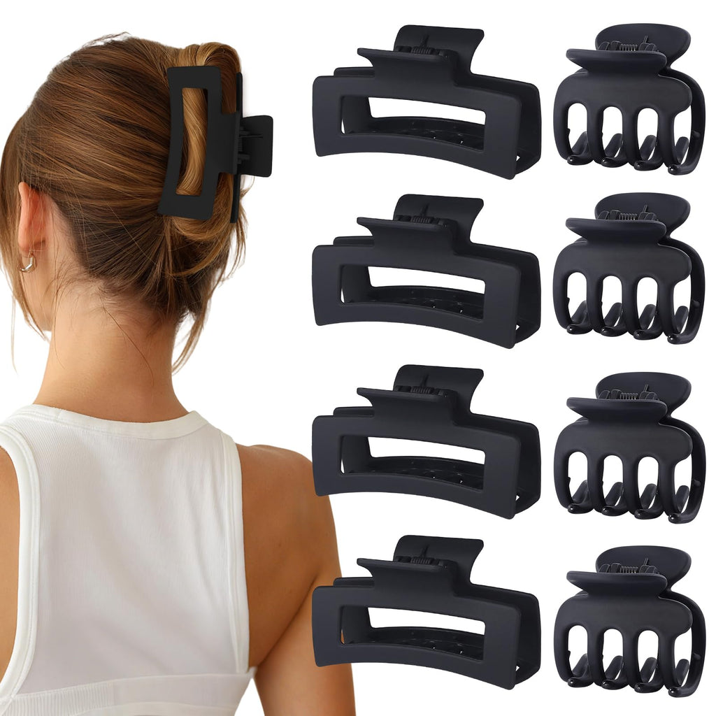 SMKSL Medium Hair Clips for Women 8 Pcs Small Claw for Thin and Thick Hair 2 Styles Clips for Hair Combination Rectangle Jaw Clips Hair Accessories for Women and Girls (Black)