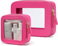 Popvibe Clear Makeup Case Toiletry Bag Travel Medium Clear Cosmetic Bag with Zipper, Make Up Bag Organizer Traveling TSA Approved Transparent Bag Car for Essentials, Mini & Medium, Hot Pink
