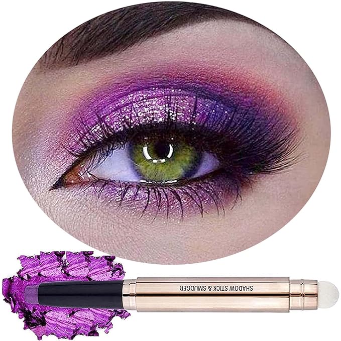 Purple Eyeshadow Stick for Eye Makeup, Cream Smooth Shimmer Glitter Eyeshadow Pencil, Hypoallergenic Waterproof Long Lasting Eye Shadow Highlighter Stick (Purple shimmer 08#)