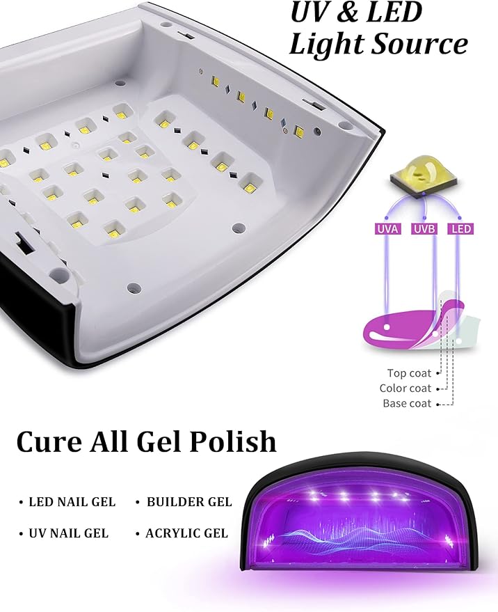 DORAGYM UV LED Nail Lamp, Cordless Gel Polish Dryer for Professional Gel Manicures - Black