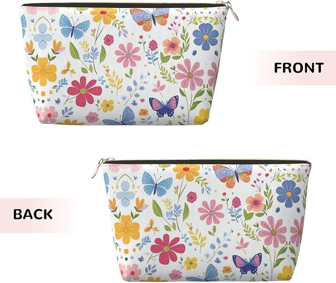 Dultua Mothers Day Gifts Makeup Bag Purse Cosmetic Bag Travel Toiletry Leather Make Up Bags for Mom Wife Women Daughter Floral Butterflies