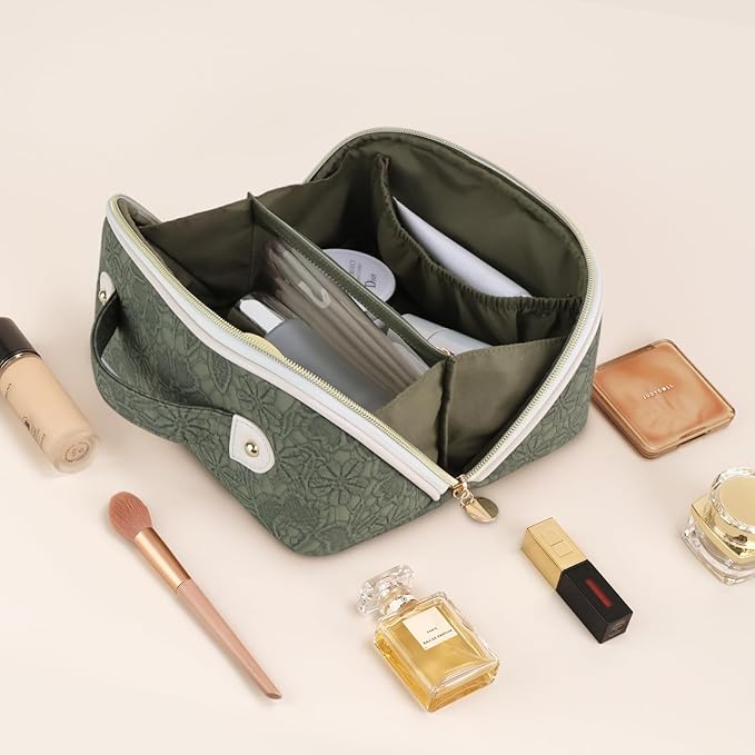 Prite Makeup Bag Travel Toiletry Bag Open Flat Cosmetic Organizer for Women