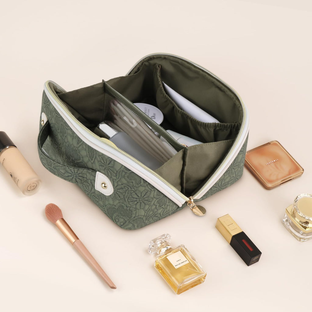 Prite Makeup Bag Travel Toiletry Bag Open Flat Cosmetic Organizer for Women