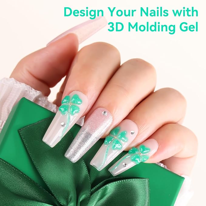 Makartt 3D Nail Gel, 15g Tinsel Green Sculpting Gel Glue for Drawing