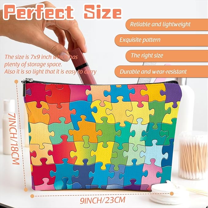 Scribesense Makeup Bag Travel Cosmetic Bags Small Makeup Case Waterproof Zipper Pouch for Women Girls 7X9inches - Colorful Puzzle Pieces Pattern
