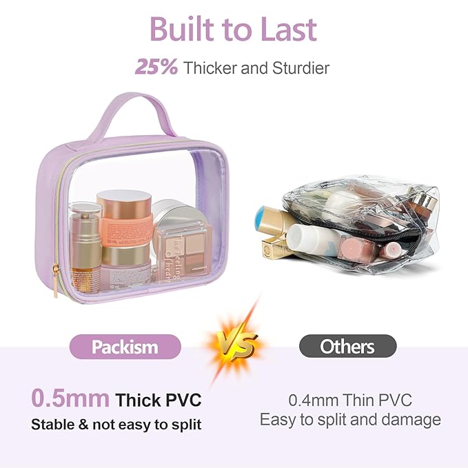 PACKISM Clear Makeup Bag Travel - TSA Approved Toiletry Bag, 2 Pack Purple