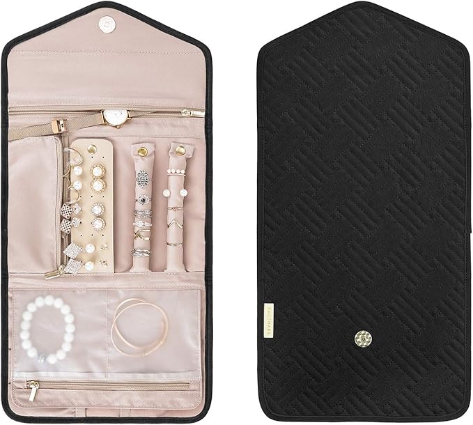 BAGSMART Travel Jewelry Organizer Roll Foldable Jewelry Case,Black