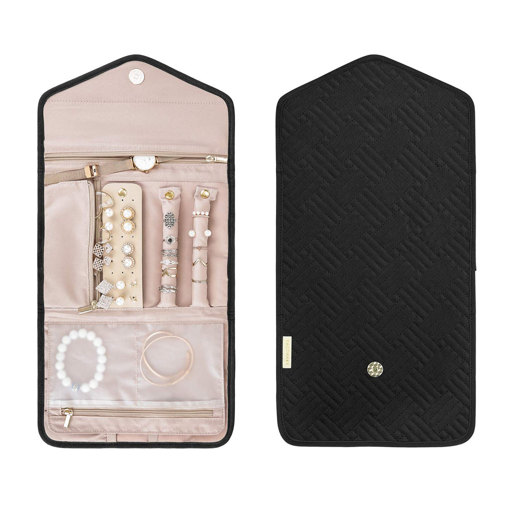 BAGSMART Travel Jewelry Organizer Roll Foldable Jewelry Case,Black