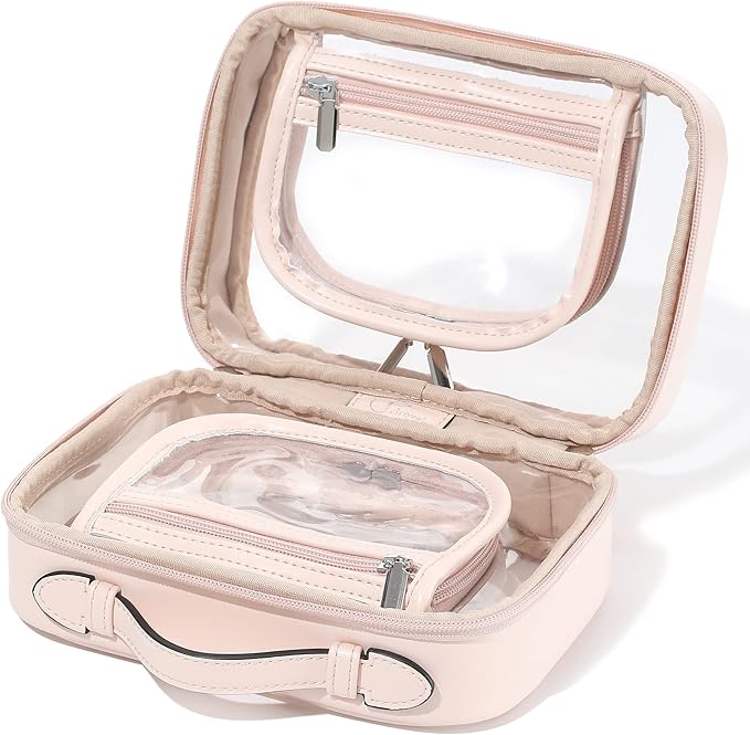 Veki TSA Approved Toiletry Bag Transparent Makeup Bags, Medium Pink