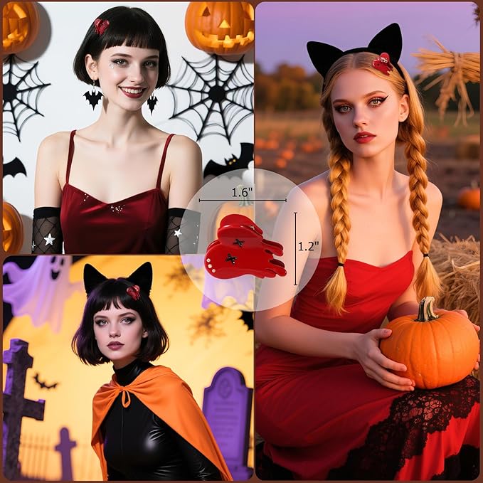 Halloween Hair Clips for Women Original Italian Claw for Girls Red Heart