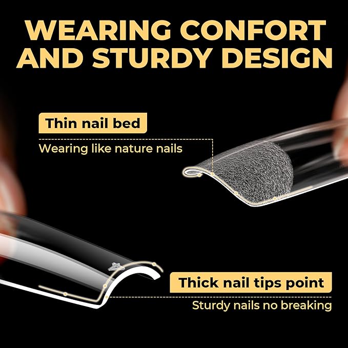 UNA GELLA Extra Long Tapered Sqaure Nail Tips, No C Curve Pre-file 120Pcs Square Press on Nails XXL Long Square Gel Nail Tips Full Cover Acrylic Straight for Nails Extension Art DIY Salon 12 Sizes