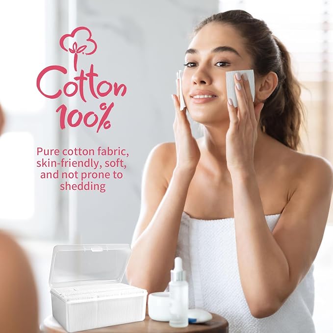 ICOTLE Square Cotton Pads 475 Pcs Makeup Remover Pads Cotton Squares for Face 75 Thick and 400 Ultra-Thin for Daily Skin Care, Pair with Makeup Remover