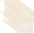 Sinzip 12 Pieces Zipper Nylon Mesh Pouch, Mesh Cosmetic Bags Makeup Bags Pencil Case, Multipurpose Travel Bags for Cosmetic School Office Supplies and Travel Accessories (2 Layers-Beige, A5)