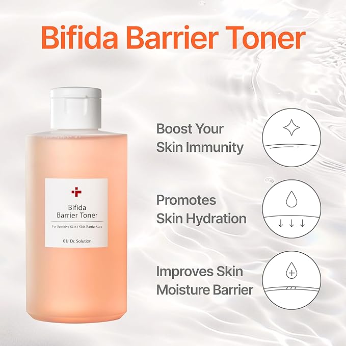 CU Dr. Solution Bifida Barrier Toner, Cuskin Mild Korean Skin Care Toner for Face with Hyaluronic Acid and Ceramide NP for Moisturizing and Hydrating, 200ml (6.76 Fl. Oz.)