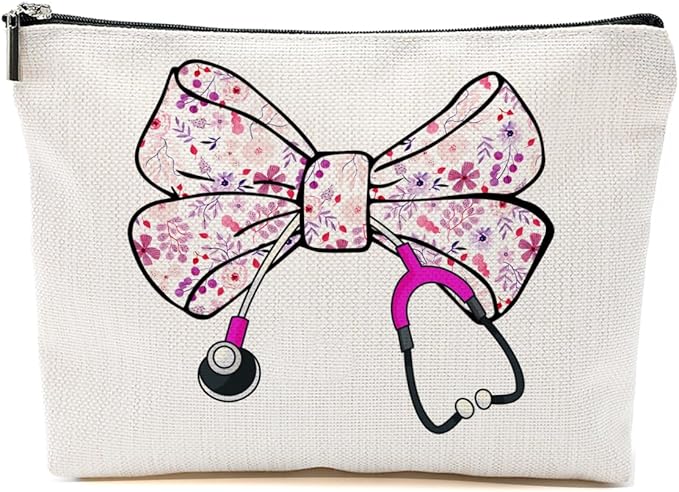 BQXH Nurse Gifts, Pink Bow Makeup Bag, Nurse Accessories Funny Cosmetic Bag