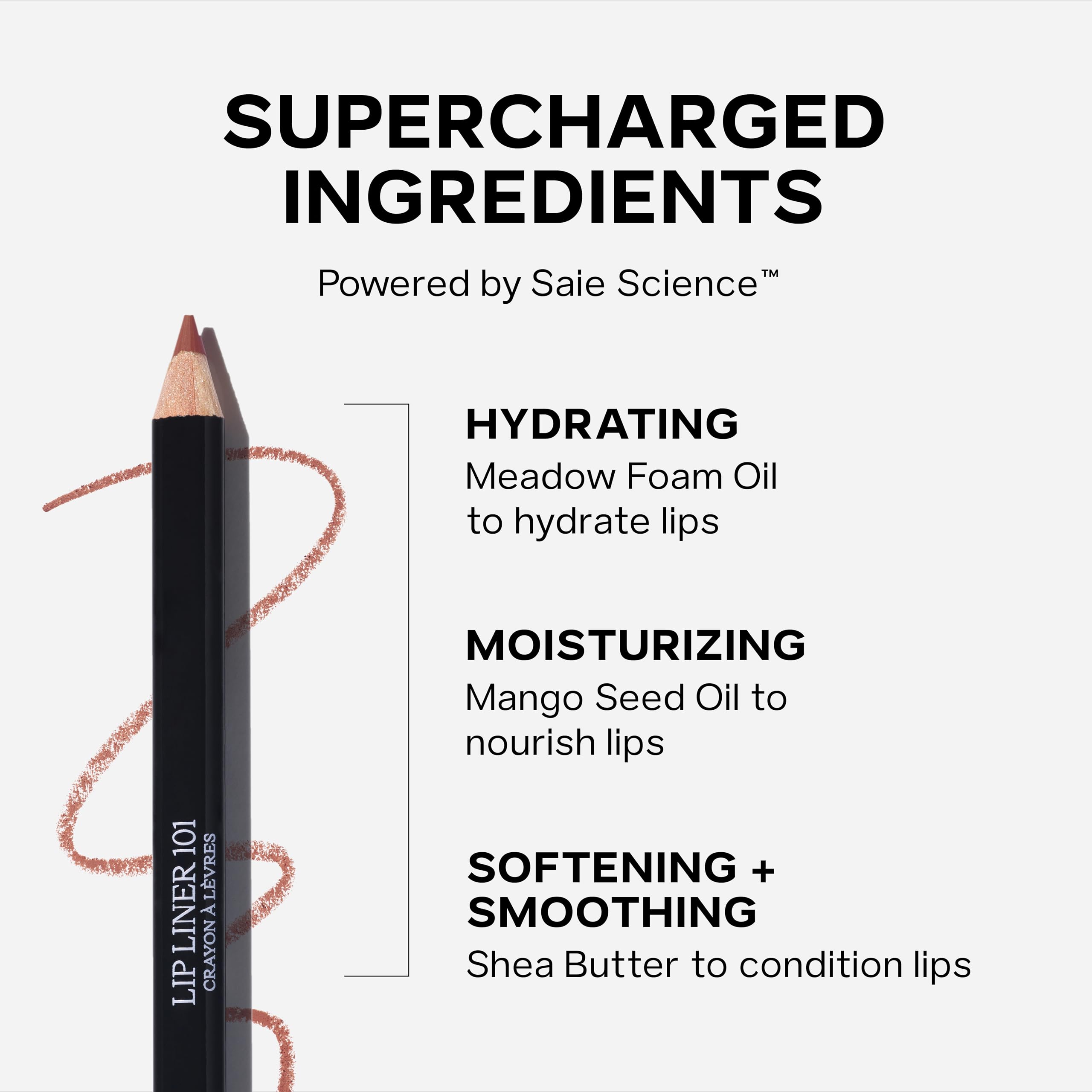 Saie Lip Liner 101 - Lip Pencil Made with a Creamy, Soft Matte Formula for a Naturally Framed or Fully Filled Look - Supercharged with Shea Butter & Jojoba Oil - French (.05 oz)