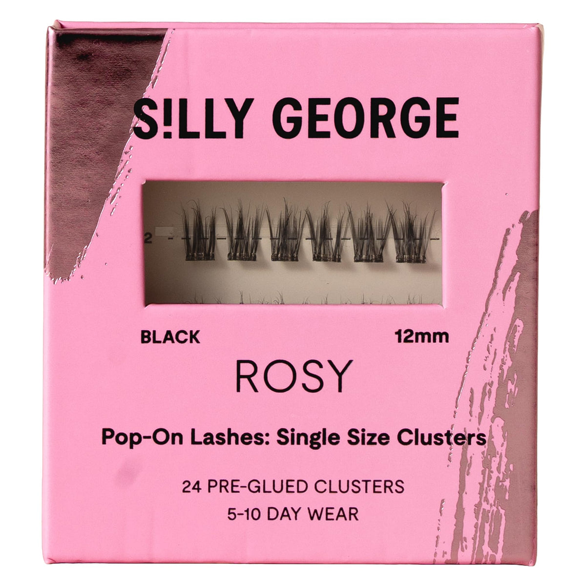 Silly George Pop-On Singles, 24 Pre-Glued Clusters, Black Rosy 12mm