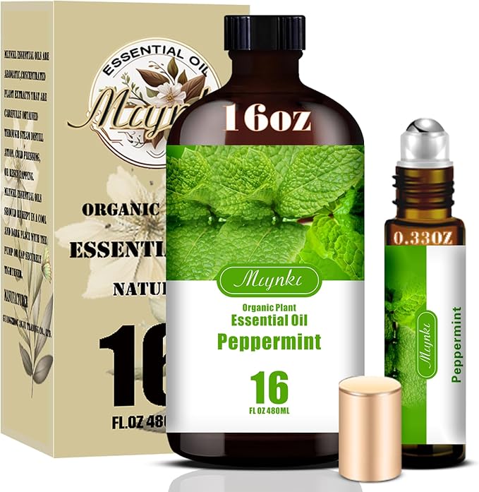 MLYNKL Peppermint Essential Oil,for Diffuser,16oz+Roll-On 0.33oz