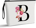 Vavabox A-Z Personalized Makeup Bag, Birthday Gifts for Women Mom, Gifts for Best Friend, Bride Bridesmaid Cosmetic bag (B, 01-White)