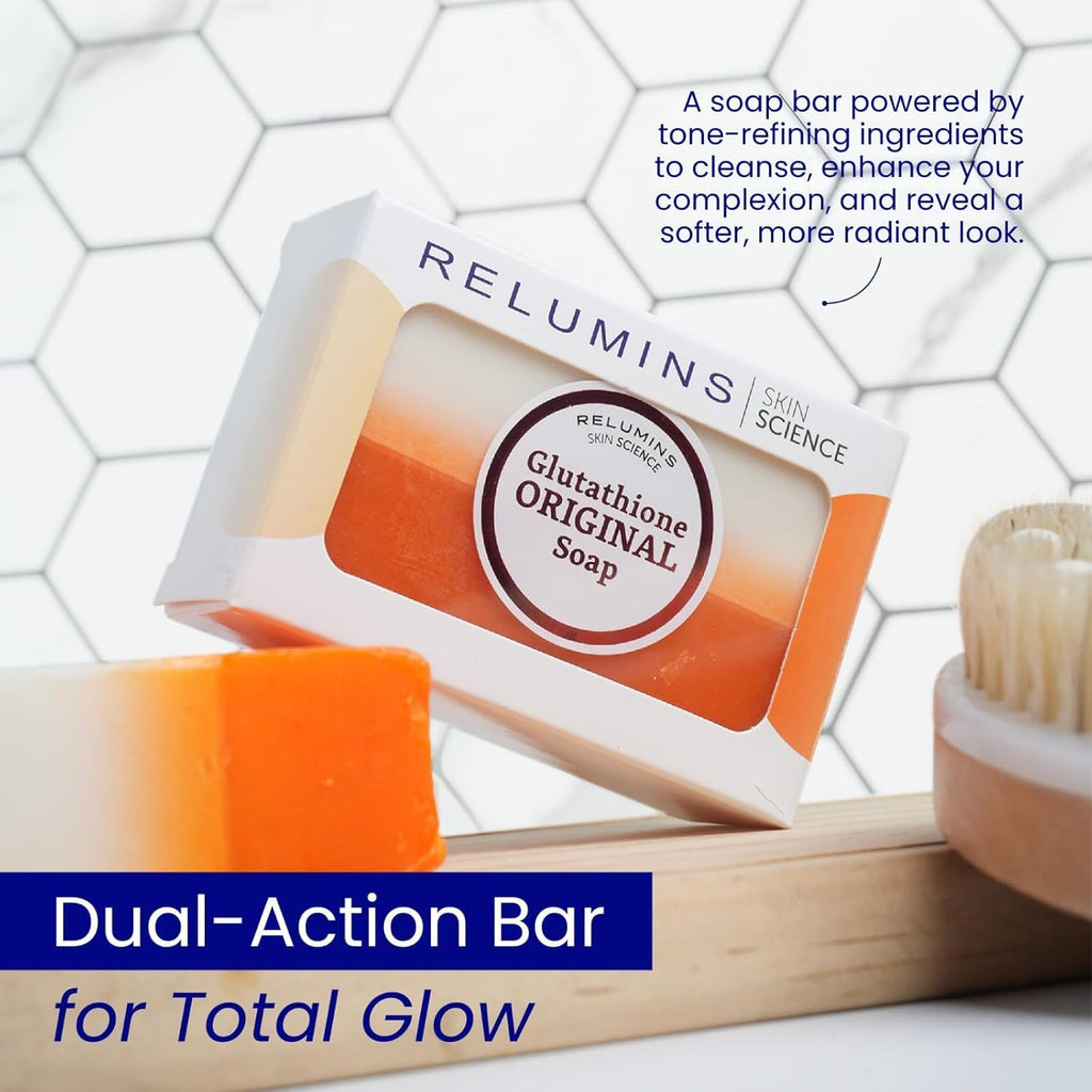 Relumins Glutathione + Kojic Acid Soap Bars Whitening and Darkspot Corrector - Deep Cleansing & Hydrating Soap for Refreshed Skin Perfect - Gentle Exfoliating Formula - 135g x 5 Bars