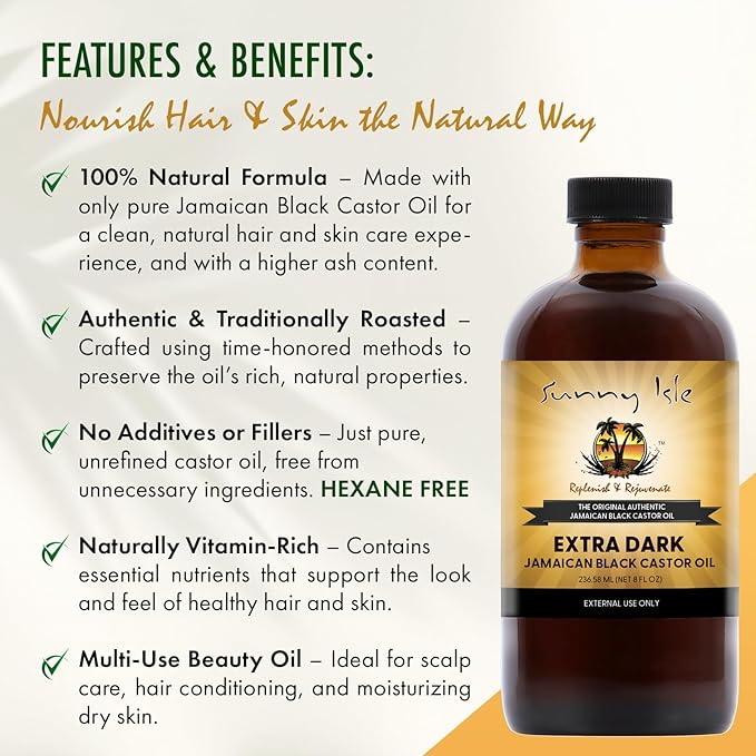 Sunny Isle Extra Dark Jamaican Black Castor Oil 8oz | Hair, Scalp, Skin