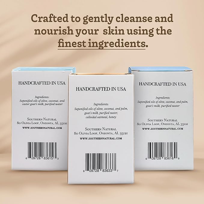 Southern Natural Goat Milk Soap Bar Unscented Variety, 3 Pack, Dry Skin
