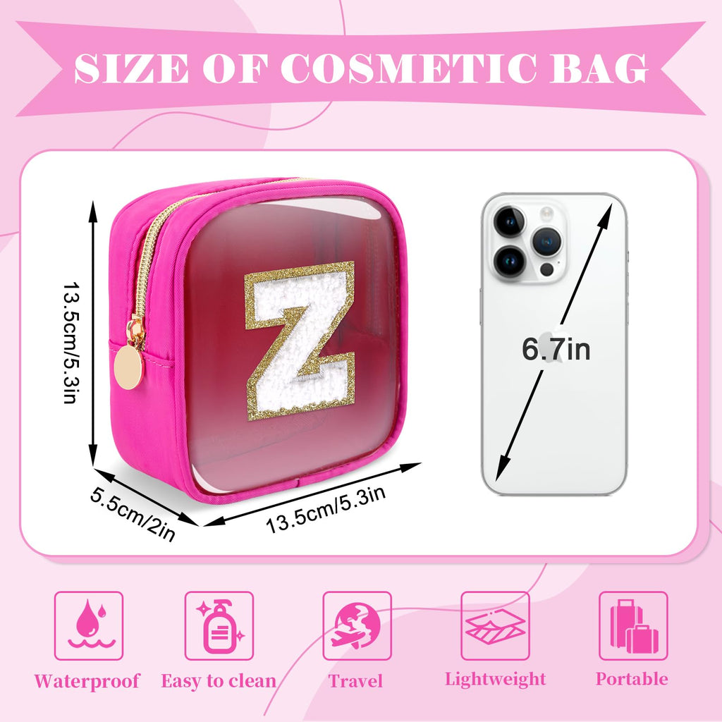 Personalized Initial Letter Clear Preppy Makeup Bag,Mini Nylon Chenille Letter Cosmetic Bag Cute Zipper Pouch Coin Purse for Teen Girls,Portable TSA Approved Travel Essentials Bag Gift for Women,Z