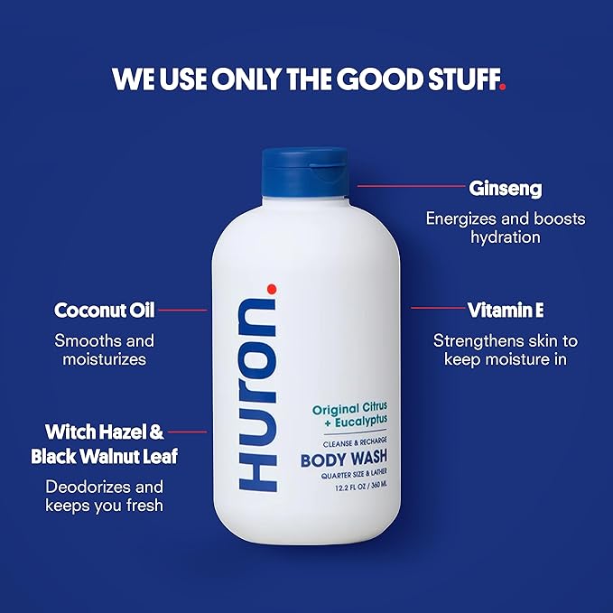 Huron Body Wash: Sandalwood + Amber, Citrus + Eucalyptus; 2-pack (11.3oz)