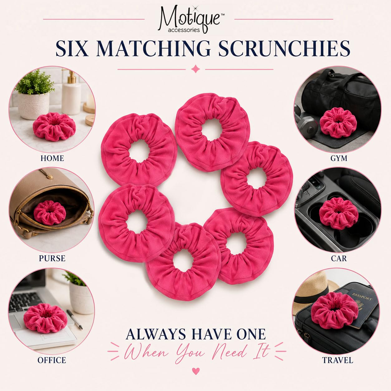 Motique Accessories Large Scrunchies for Women, Pack of 6, Light Pink