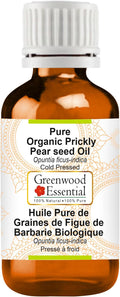 Greenwood Essential Organic Prickly Pear Seed Oil (Opuntia ficus-Indica) | Cold Pressed | Natural | Undiluted | for Diluting Essential Oils | for Hair, Skin & Massage | Men & Women | 5ml (0.16 oz)