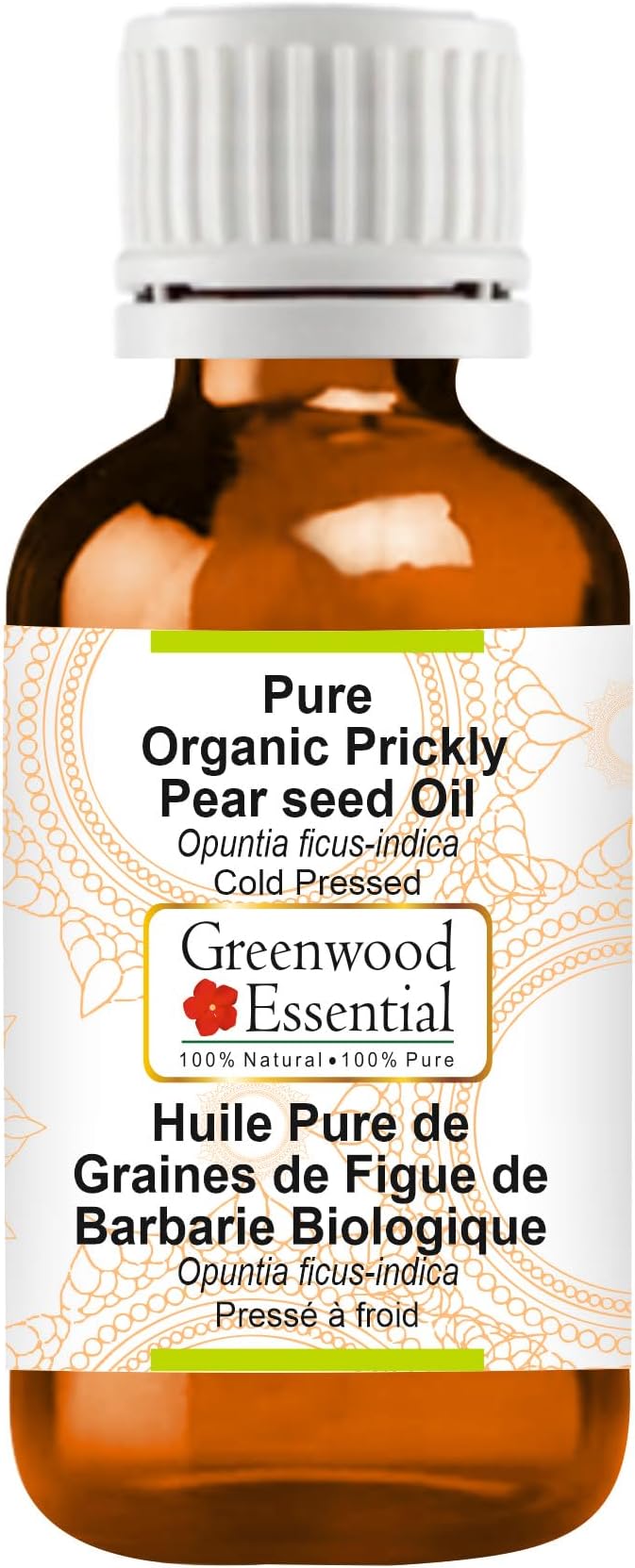 Greenwood Essential Organic Prickly Pear Seed Oil (Opuntia ficus-Indica) | Cold Pressed | Natural | Undiluted | for Diluting Essential Oils | for Hair, Skin & Massage | Men & Women | 5ml (0.16 oz)