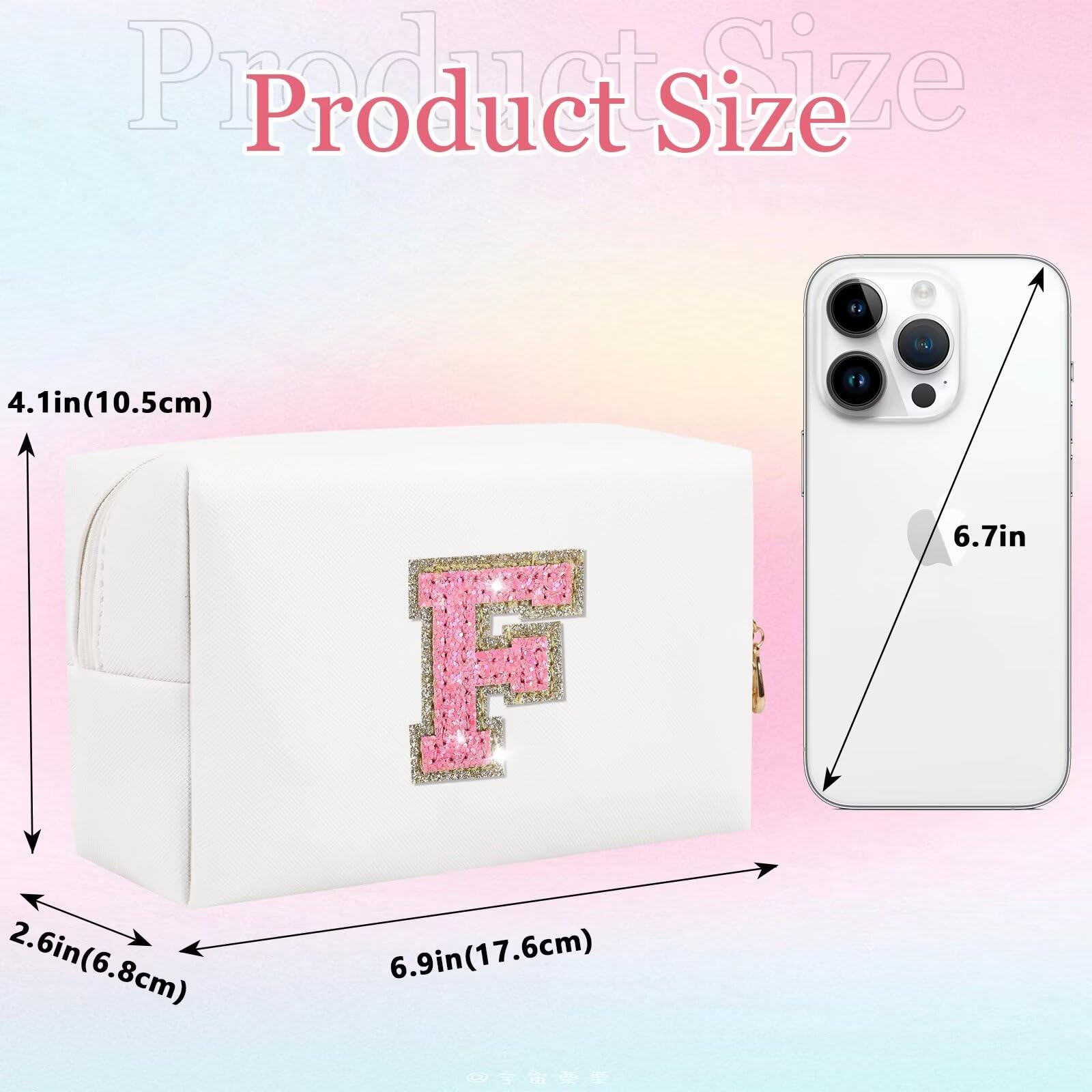 Glitter Initial Letter Makeup Bag, Small Personalized Sequins Letters PU Leather Cosmetic Bag Portable Waterproof Makeup Zipper Pouch, Shine Handbag Organizer Travel Bag Gifts for Women&Girls(White-F)