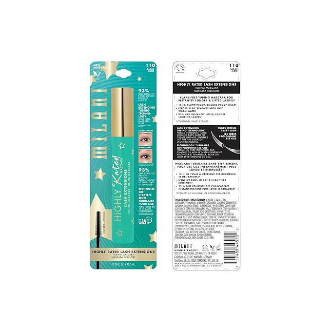 Milani Highly Rated Tubing Mascara for Length, No smudge, Black 2-Pack