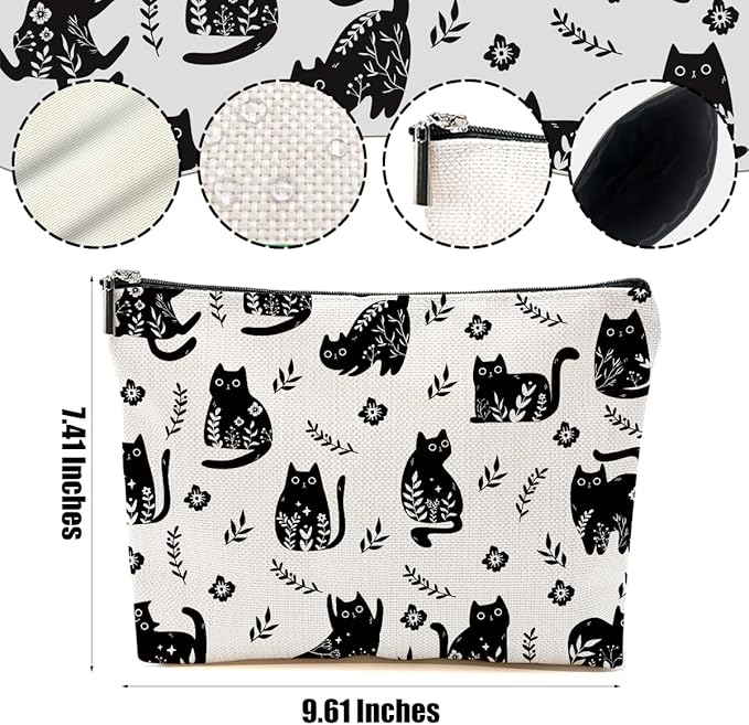DHKG Funny Black Cat Makeup Bags for Women - Cat Gifts for Women Cats Lovers, Cats Mom Gifts Cosmetic Bag Travel Organizer Zipper Birthday Christmas Friendship Gift
